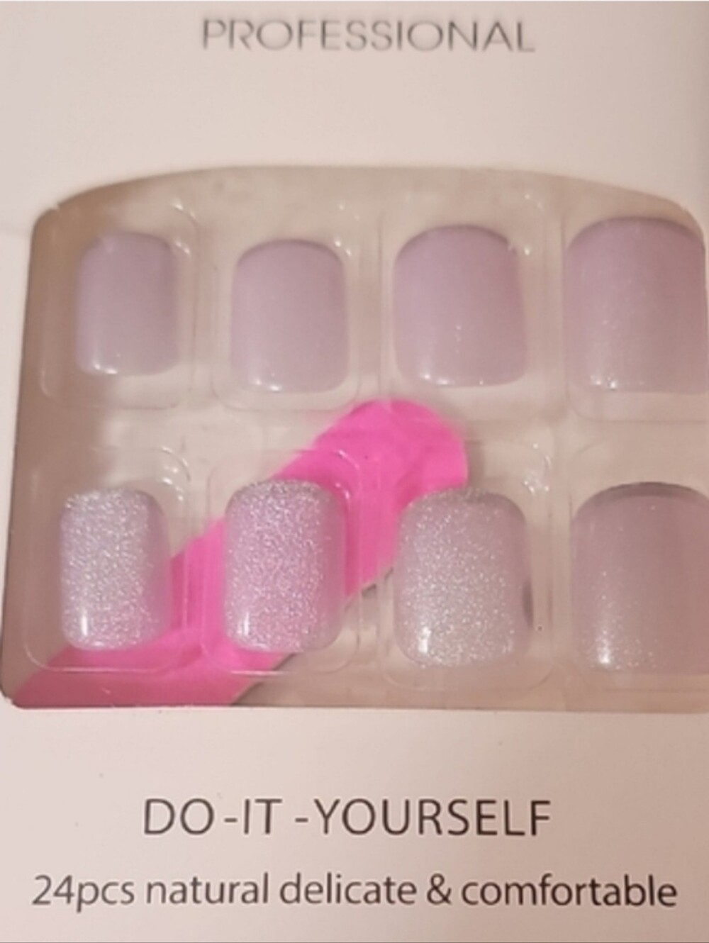 DIY Press-On Nails in Pale Lavender with Glitter Accent